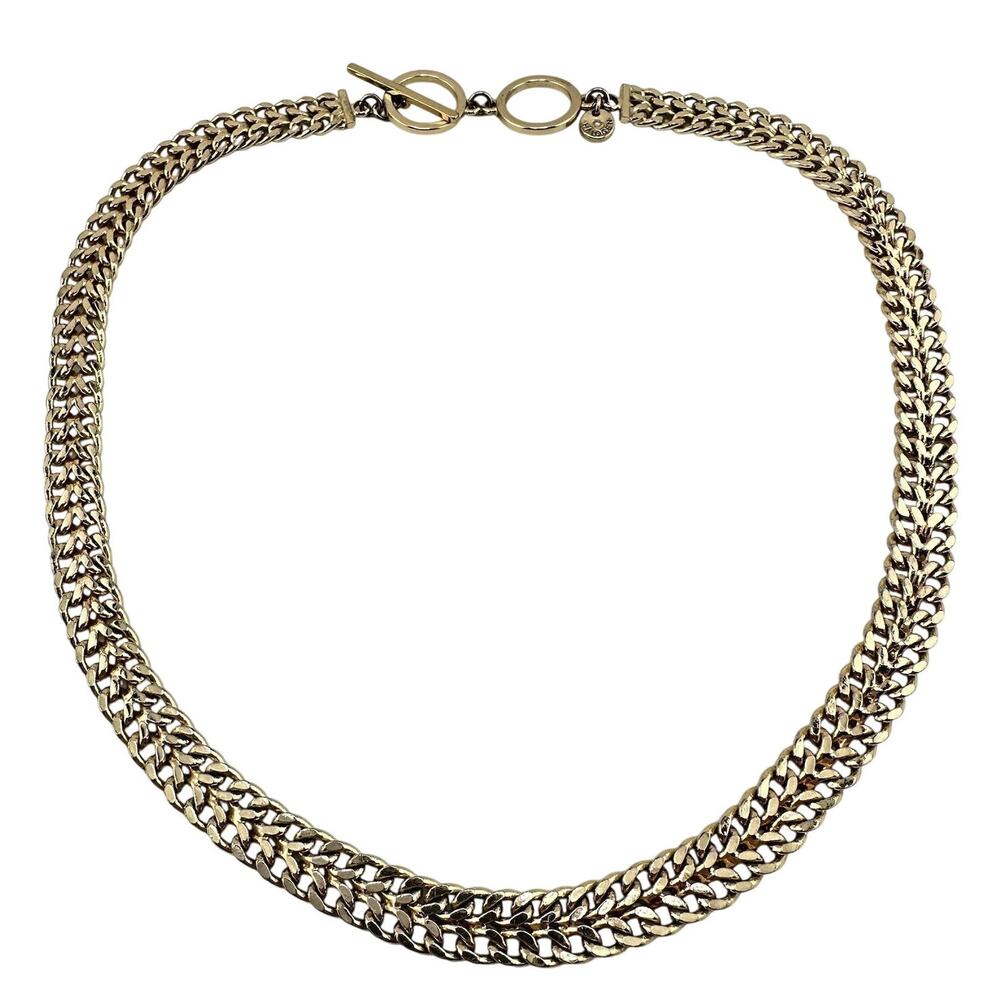Halogen Curb Cuban Link Double Row Gold Tone Choker Collar Classic 17” Necklace